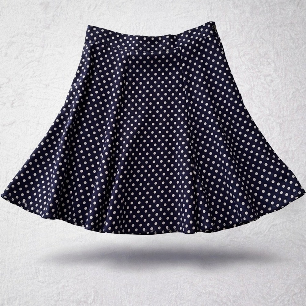 Y2K Gap Polka Dot Skater Skirt 90s French Girl Minimalist Flowy Twee Navy Size 6